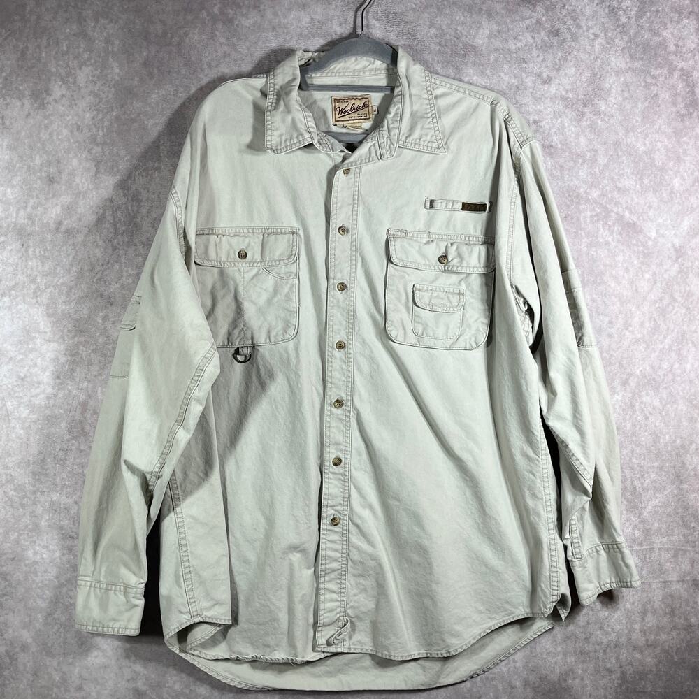 Woolrich Shirt Mens Size XL Beige‎ Button Up Long Sleeves Rugged Outerwear